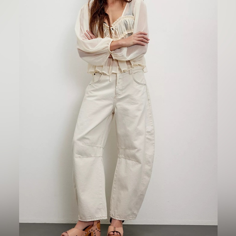 Free People Ecru Barrel Jeans